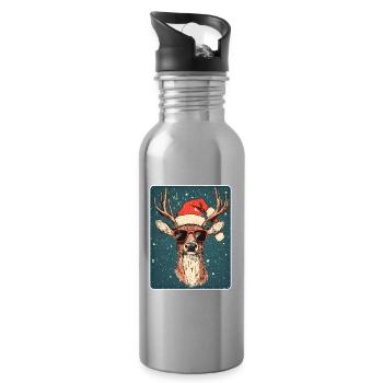 Reindeer Deer Antlers Reindeer Vintage Christmas - Water bottle with straw - silver - Right