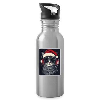 Coole DJ Katze mit Sonnenbrille Weihnachtsmütze - Trinkflasche mit integriertem Trinkhalm - Lightsilver - Rechts