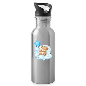 Teddy auf Wolken Ballon - Trinkflasche mit integriertem Trinkhalm - Lightsilver - Rechts