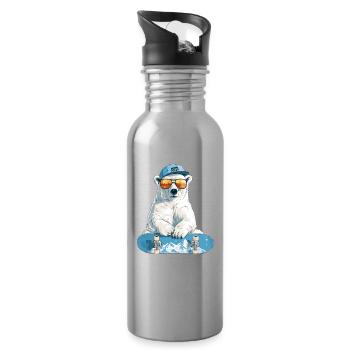 Polar Bear Skateboard Chill - Water bottle with straw - silver - Right