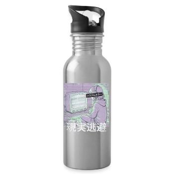 Aesthetic Anime Girl Glitch Systemfehler Vaporwave - Trinkflasche mit integriertem Trinkhalm - Lightsilver - Rechts