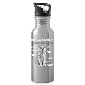 Cadeau britannique à poil court pour un chat Cadeau de propriétaire - Gourde avec paille intégrée - argent clair - Droite