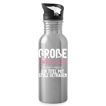 Grosse Schwester Ein Titel Mit Stolz Getragen - Trinkflasche mit integriertem Trinkhalm - Lightsilver - Rechts