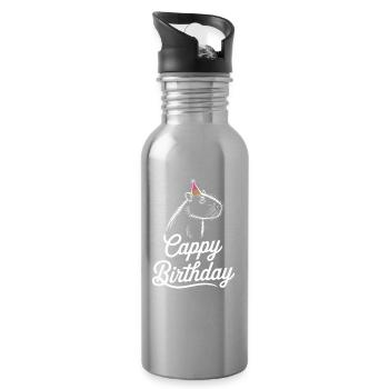 Capybara Birthday Cappy Birthday Funny Capy - Water bottle with straw - silver - Right