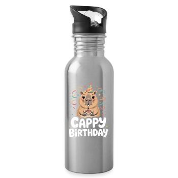 Capybara Anniversaire Cappy Anniversaire Drôle de capy - Gourde avec paille intégrée - argent clair - Droite