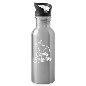 Capybara Birthday Cappy Birthday Funny Capy - Water bottle with straw - silver - Right