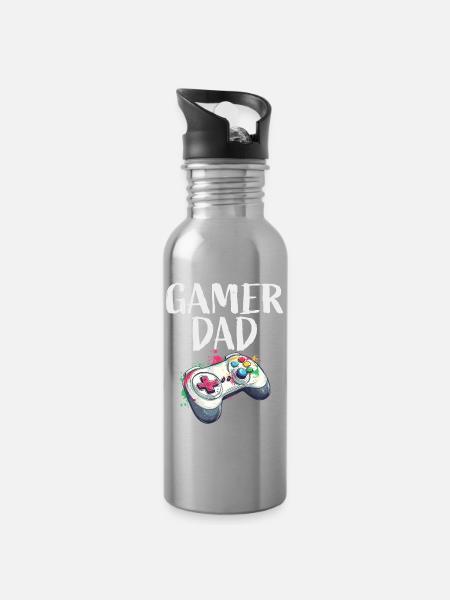 Gamer Dad Controller Splash - Trinkflasche mit integriertem Trinkhalm - Lightsilver