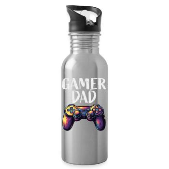Gamer Dad Controller Motiv - Trinkflasche mit integriertem Trinkhalm - Lightsilver - Rechts