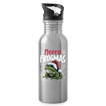 Merry Frogmas Funny Frog Christmas Motif - Water bottle with straw - silver - Right