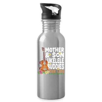 Hawaiian Ukulele Uke Mom Son - Water bottle with straw - silver - Right