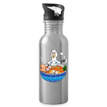 Lustiges Llamen Ramen Llama Alpaca Japanisches Essensgeschenk - Trinkflasche mit integriertem Trinkhalm - Lightsilver - Rechts