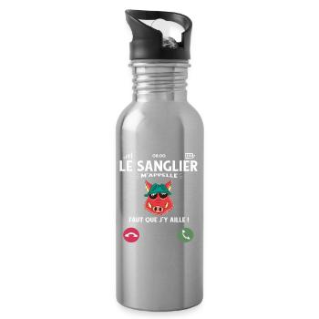 Le Sanglier M’Appelle Humour Chasse - Gourde avec paille intégrée - argent clair - Droite