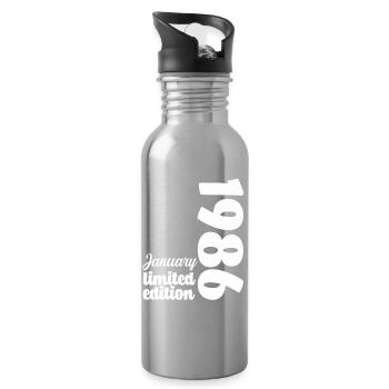 Geburtstag Januar 1986 Limited Edition Geschenk - Trinkflasche mit integriertem Trinkhalm - Lightsilver - Rechts