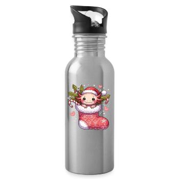 Süßer Weihnachts Axolotl Mit Weihnachtsmütze Für - Trinkflasche mit integriertem Trinkhalm - Lightsilver - Rechts