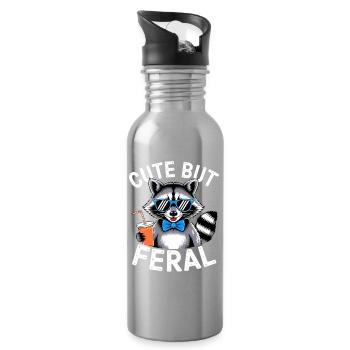 Cute but Feral Raccoon - Trinkflasche mit integriertem Trinkhalm - Lightsilver - Rechts
