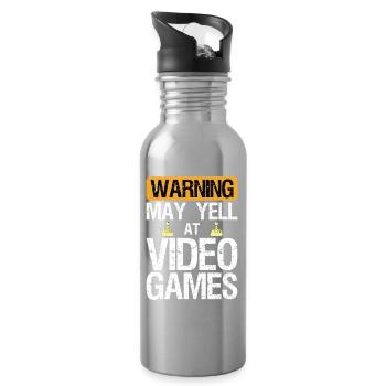 Warning May Yell at Play Video Games Gamer Gaming - Trinkflasche mit integriertem Trinkhalm - Lightsilver - Rechts