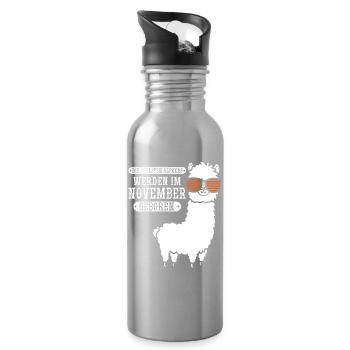 November Birthday Alpaca Saying Funny - Water bottle with straw - silver - Right