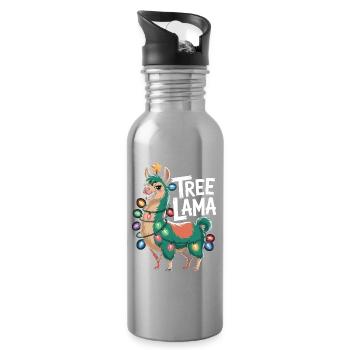 Tree Llama Christmas Shirt Llama with Fairy Lights - Water bottle with straw - silver - Right