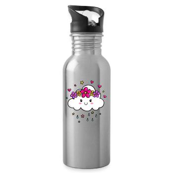 Cloud with flower crown - Water bottle with straw - silver - Right