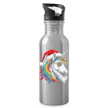 Santa Unicorn Xmas Magic Christmas - Water bottle with straw - silver - Right