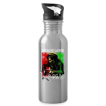 Frieden Liebe Reggae Rastafari Gitarre - Trinkflasche mit integriertem Trinkhalm - Lightsilver - Rechts