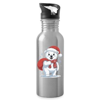 Polarbär mit rotem Schal und Mütze - Trinkflasche mit integriertem Trinkhalm - Lightsilver - Rechts