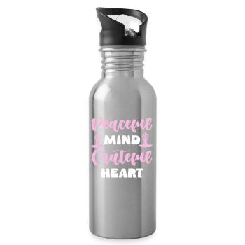 Peaceful Mind Grateful Heart - Water bottle with straw - silver - Right