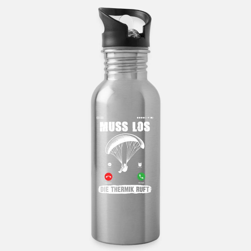 Gleitschirmflieger MUSS LOS DIE THERMIK RUFT - Trinkflasche mit integriertem Trinkhalm - Lightsilver