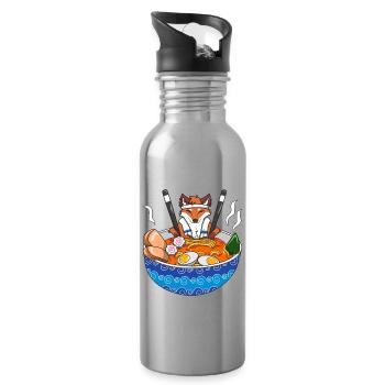 Fox Ramen Japanese Food Kawaii Anime Noodle Lover  - Water bottle with straw - silver - Right