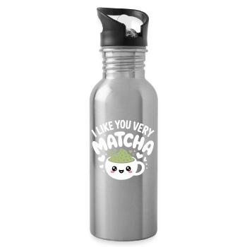 Thé matcha dit thé vert comme toi, très matcha - Gourde avec paille intégrée - argent clair - Droite
