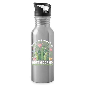 Nur ein Mädchen liebt grüne Bohnen - Trinkflasche mit integriertem Trinkhalm - Lightsilver - Rechts