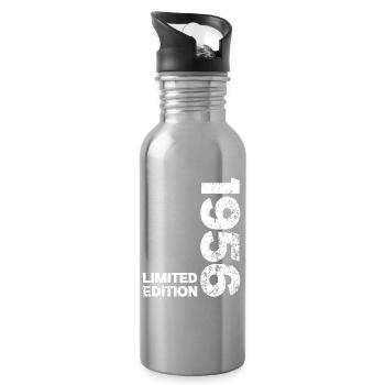 1956 Birthday Born In 1956 Birthday Gift - Water bottle with straw - silver - Right