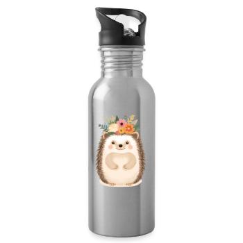 Blumenkranz-Igel: süßer Waldfreund - Trinkflasche mit integriertem Trinkhalm - Lightsilver - Rechts