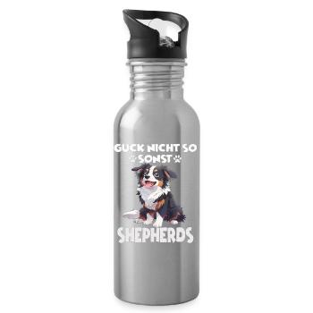 Berger australien propriétaire de chien en promenade australienne - Gourde avec paille intégrée - argent clair - Droite