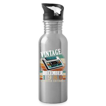 Vintage Dezember 1980 Best Of - Trinkflasche mit integriertem Trinkhalm - Lightsilver - Rechts