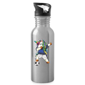 Dabbing Unicorn Soccer Football Funny Magical Spor - Water bottle with straw - silver - Right