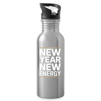 New Year New Energy Typography - Water bottle with straw - silver - Right