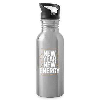New Year New Energy Typography Tee - Water bottle with straw - silver - Right