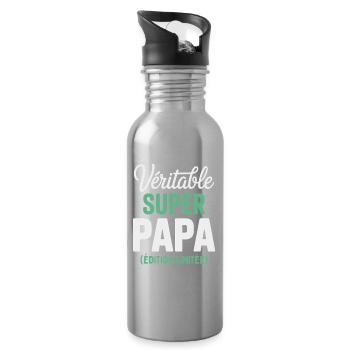 Super Papa Édition Limitée Cadeau Original  - Gourde avec paille intégrée - argent clair - Droite