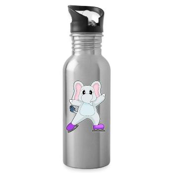 Elefant Eislaufen Schlittschuhe Wintersport - Water bottle with straw - silver - Right