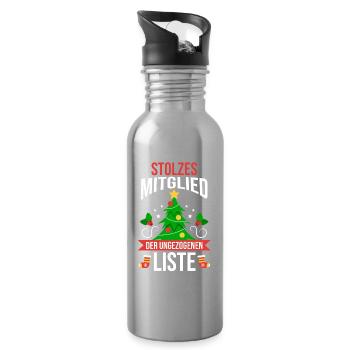 Santa Claus Christmas Time Naughty Christmas - Water bottle with straw - silver - Right