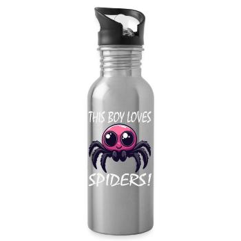 Boy Loves Spiders Kawaii Spider - Water bottle with straw - silver - Right
