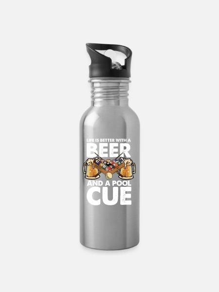 Bier, Pool und Cue - Trinkflasche mit integriertem Trinkhalm - Lightsilver