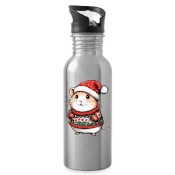 Hamster Christmas Xmas - Water bottle with straw - silver - Right