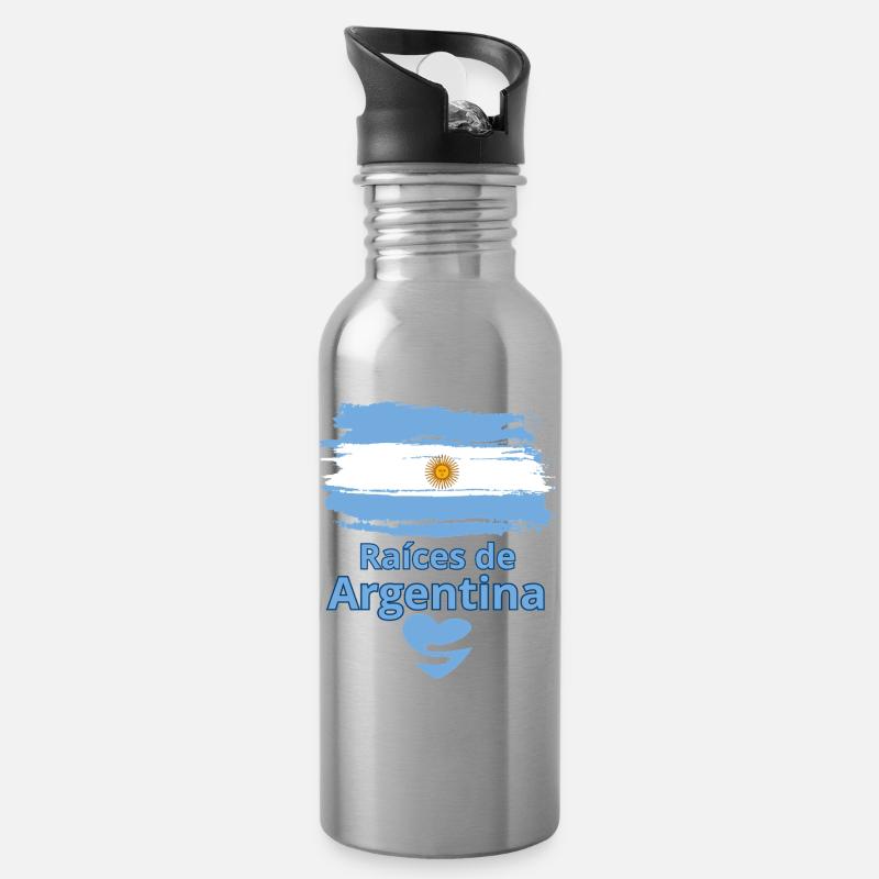 Argentiniens Wurzeln: Albiceleste Pride - Trinkflasche mit integriertem Trinkhalm - Lightsilver