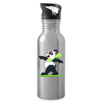 Panda Snowboarder Snowboard Winter Sports - Water bottle with straw - silver - Right