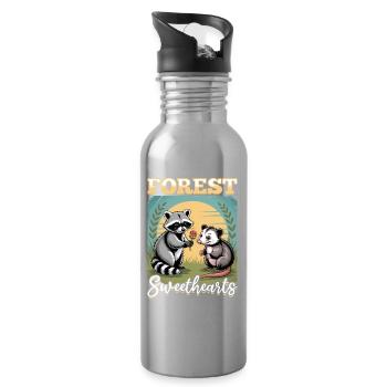 Funny Opossum and Raccoon - Trinkflasche mit integriertem Trinkhalm - Lightsilver - Rechts