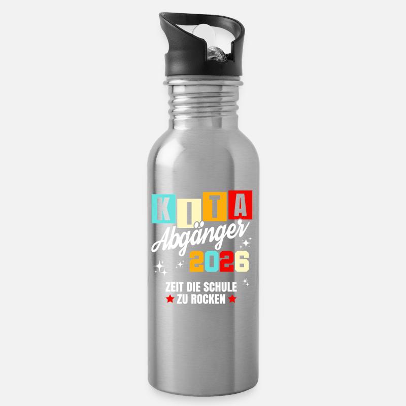 KiTa Abgänger 2026 - Einschulung Erste Klasse - Trinkflasche mit integriertem Trinkhalm - Lightsilver