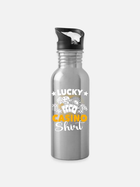 Casino Glücksspiel - Trinkflasche mit integriertem Trinkhalm - Lightsilver