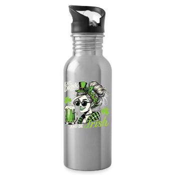 Essen, trinken und sei irisches Kleeblatt-Outfit - Trinkflasche mit integriertem Trinkhalm - Lightsilver - Rechts